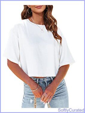 Half Sleeve Crop Top Casual Cropped T-Shirt Cotton Blend Relaxed Fit